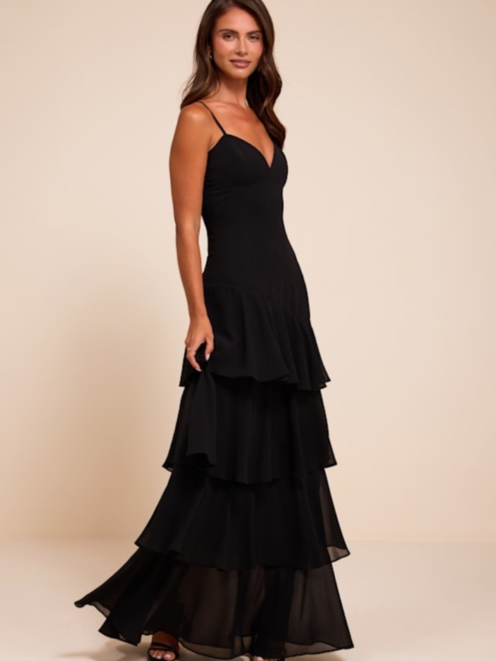 Lulus Amaria Black Tiered Maxi Dress - Size M